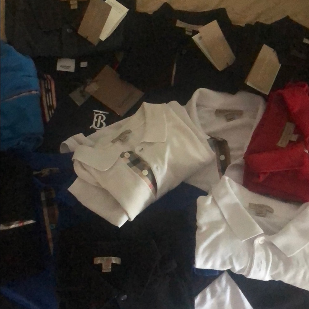 White Burberry Check Placket Polo